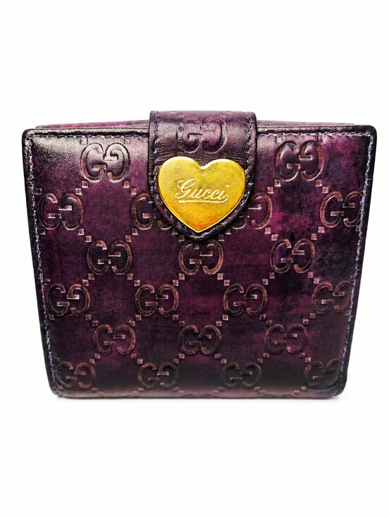 Gucci Handbags - Vintage Gucci Wallet Purple Heart GG Y2K Leather Bifold Authentic with COA